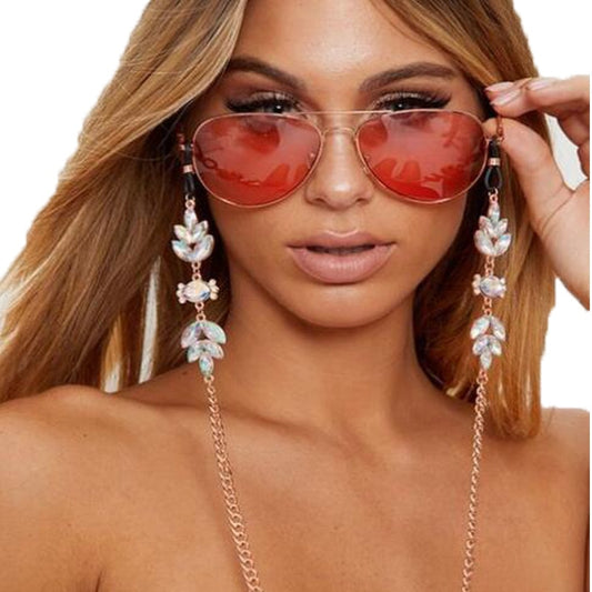 Chic  Chain String Crystal Beads Leaf Charm Sunglasses Lanyard Strap Necklace Metal Eyeglass Chain Cord For Reading Glasses