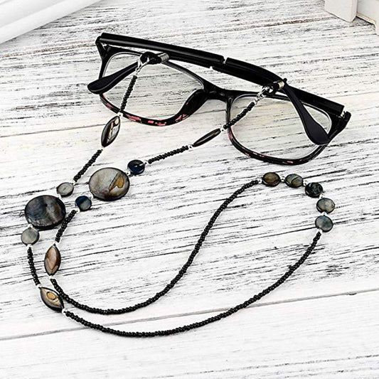 Fashion Reading Glasses Chain for Women Shell Beads Sunglasses Cords Beaded Eyeglass Lanyard Hold Straps Black Eyewear Retainer