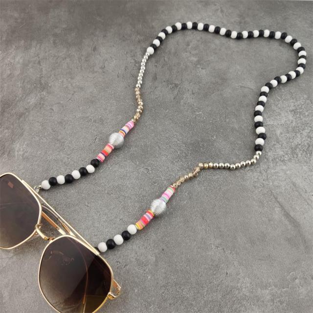 Boho Wood Beads Eyeglass Chains with Silver Ball Metal Sunglasses Reading Glasses Chain Eyewears Cord Holder Neck Strap Rope