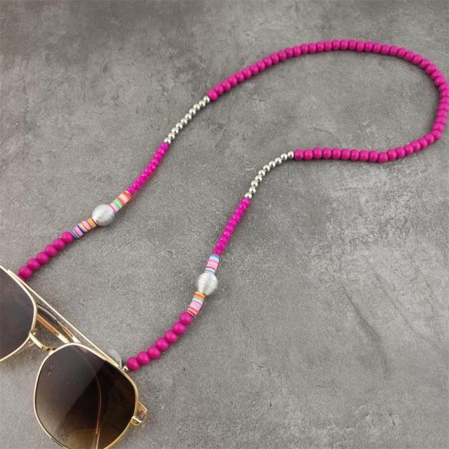 Boho Wood Beads Eyeglass Chains with Silver Ball Metal Sunglasses Reading Glasses Chain Eyewears Cord Holder Neck Strap Rope