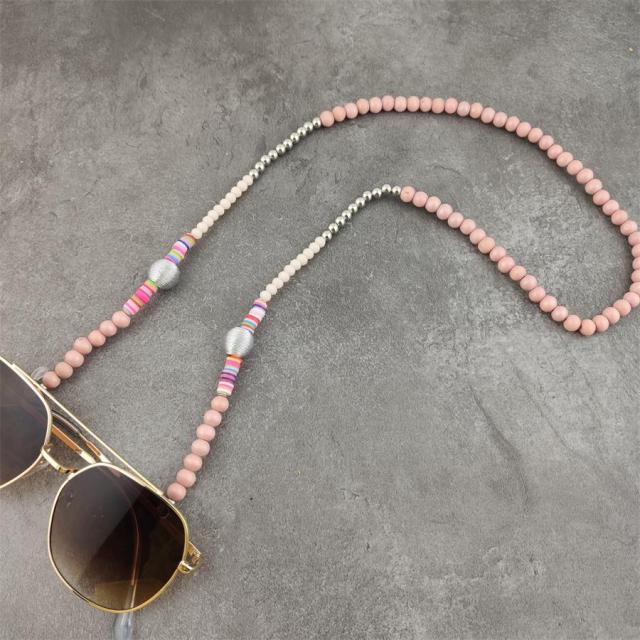 Boho Wood Beads Eyeglass Chains with Silver Ball Metal Sunglasses Reading Glasses Chain Eyewears Cord Holder Neck Strap Rope