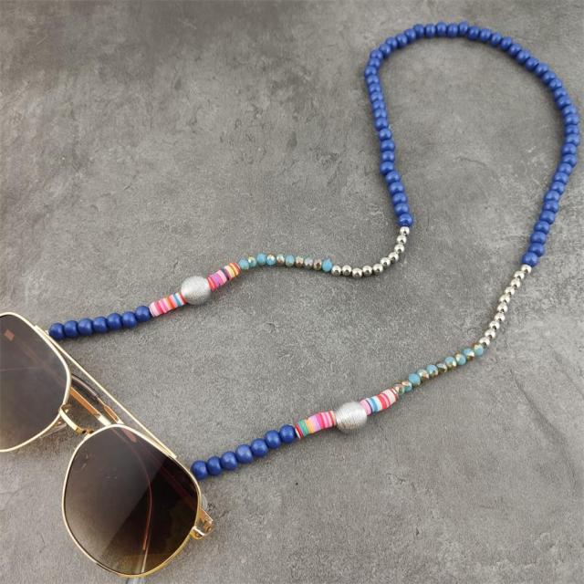 Boho Wood Beads Eyeglass Chains with Silver Ball Metal Sunglasses Reading Glasses Chain Eyewears Cord Holder Neck Strap Rope