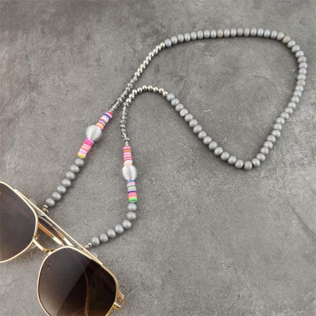 Boho Wood Beads Eyeglass Chains with Silver Ball Metal Sunglasses Reading Glasses Chain Eyewears Cord Holder Neck Strap Rope