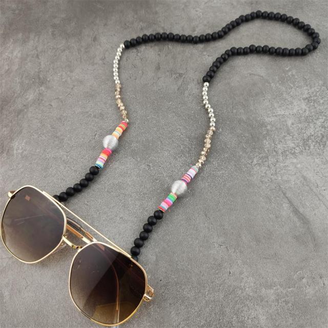 Boho Wood Beads Eyeglass Chains with Silver Ball Metal Sunglasses Reading Glasses Chain Eyewears Cord Holder Neck Strap Rope