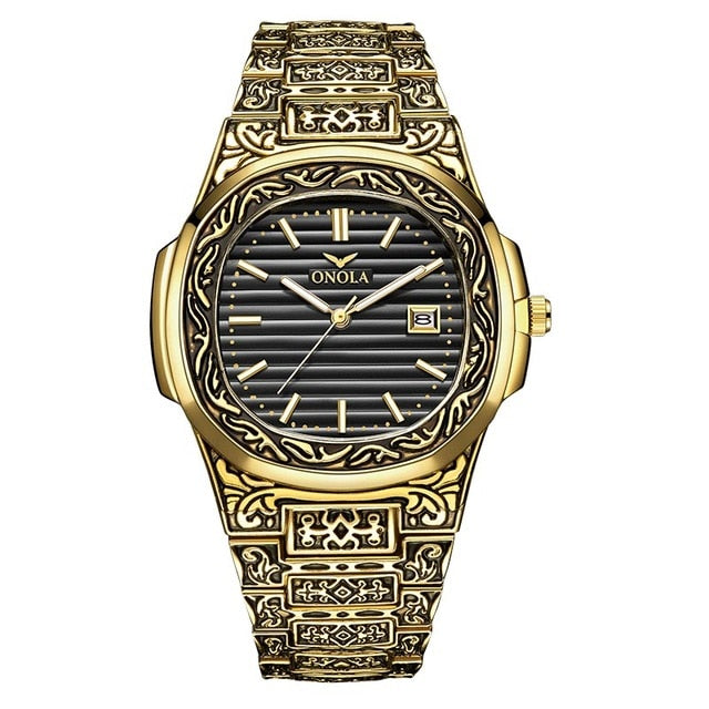 Fashion quartz watch Men 's Brand ONOLA luxury Retro golden stainless steel watch men gold mens watch reloj hombre