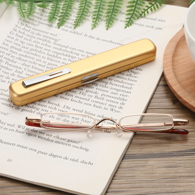 Unisex Mini Portable Metal Frame Reading Glasses With Metal Case Hot Slim Eyeglasses Vision Care Reader Spectacles +1.0 to 4.0