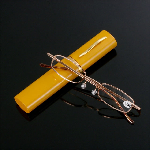 Unisex Mini Portable Metal Frame Reading Glasses With Metal Case Hot Slim Eyeglasses Vision Care Reader Spectacles +1.0 to 4.0