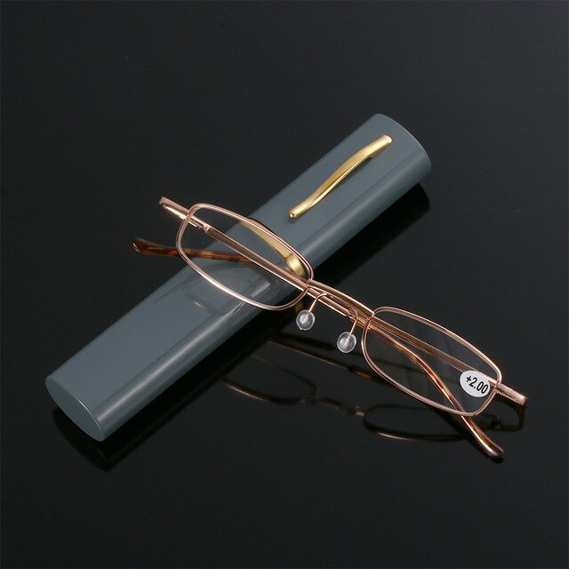 Unisex Mini Portable Metal Frame Reading Glasses With Metal Case Hot Slim Eyeglasses Vision Care Reader Spectacles +1.0 to 4.0