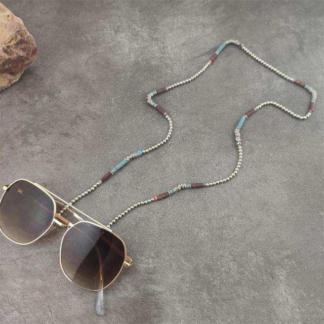 Boho Wood Beads Eyeglass Chains with Silver Ball Metal Sunglasses Reading Glasses Chain Eyewears Cord Holder Neck Strap Rope