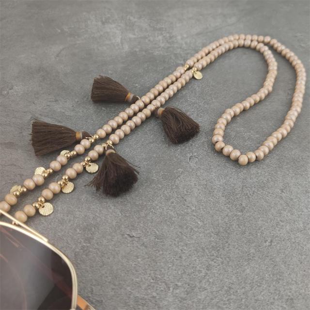 Boho Wood Beads Eyeglass Chains with Silver Ball Metal Sunglasses Reading Glasses Chain Eyewears Cord Holder Neck Strap Rope