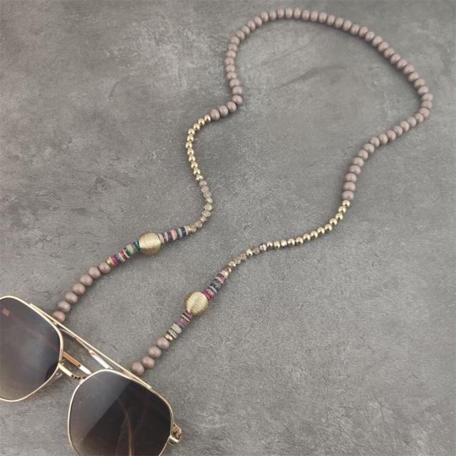 Boho Wood Beads Eyeglass Chains with Silver Ball Metal Sunglasses Reading Glasses Chain Eyewears Cord Holder Neck Strap Rope