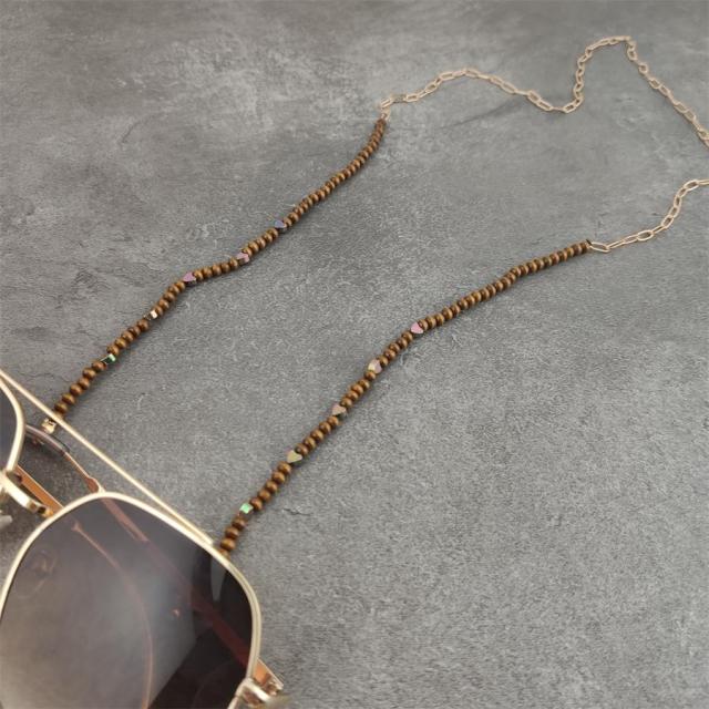 Boho Wood Beads Eyeglass Chains with Silver Ball Metal Sunglasses Reading Glasses Chain Eyewears Cord Holder Neck Strap Rope