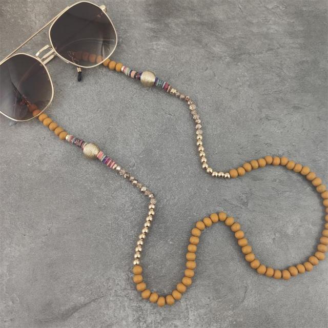 Boho Wood Beads Eyeglass Chains with Silver Ball Metal Sunglasses Reading Glasses Chain Eyewears Cord Holder Neck Strap Rope