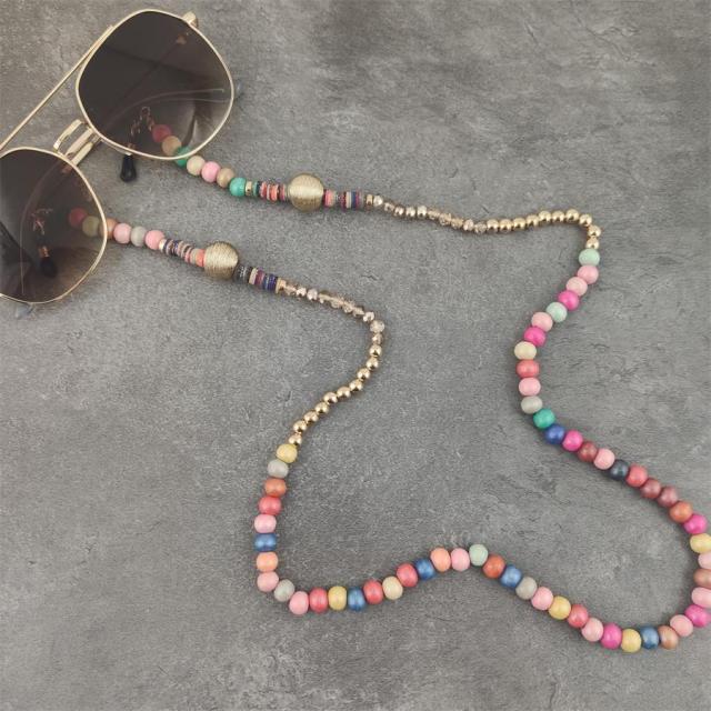 Boho Wood Beads Eyeglass Chains with Silver Ball Metal Sunglasses Reading Glasses Chain Eyewears Cord Holder Neck Strap Rope