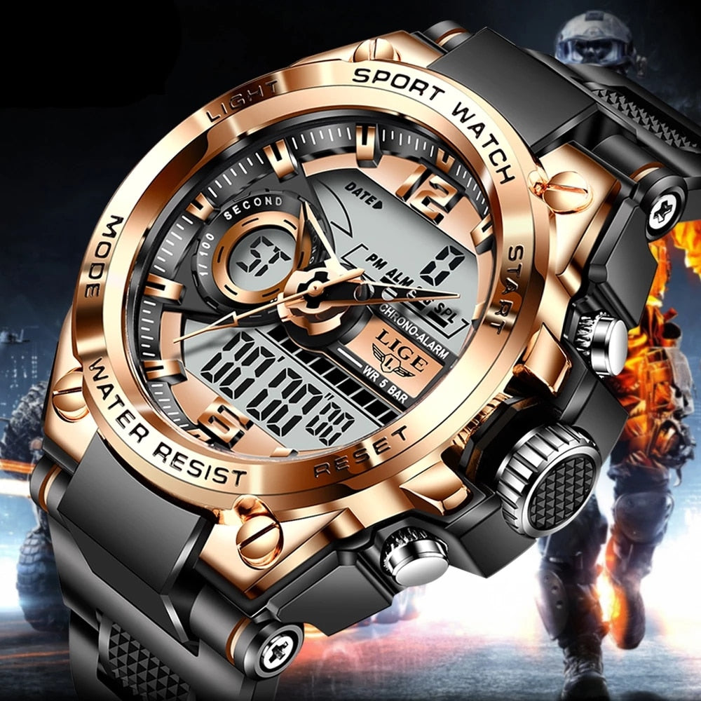 LIGE Sport Military Wrist Watch Men Watches Brand Male Watch For Men Clock Dual Display Wristwatch Army Outdoor Waterproof Watch