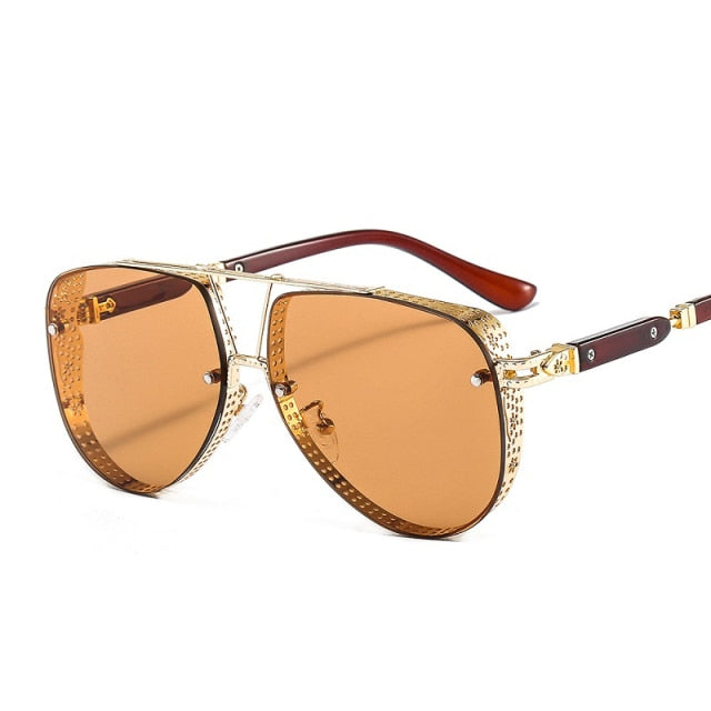 2021 New Hollow Pattern Oval Sunglasses Men / Women Luxury Trend Brand Designer Metal Alloy Frame,  Gradients Lens, Pilot Styled