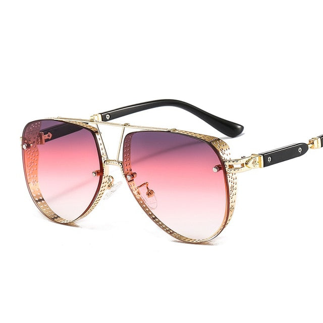 2021 New Hollow Pattern Oval Sunglasses Men / Women Luxury Trend Brand Designer Metal Alloy Frame,  Gradients Lens, Pilot Styled