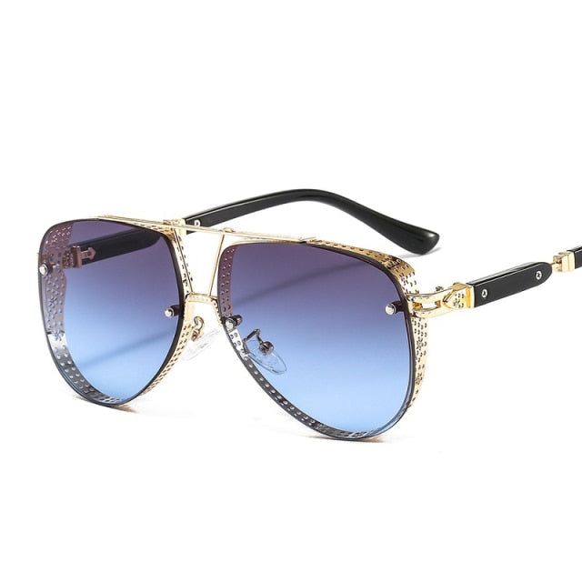 2021 New Hollow Pattern Oval Sunglasses Men / Women Luxury Trend Brand Designer Metal Alloy Frame,  Gradients Lens, Pilot Styled