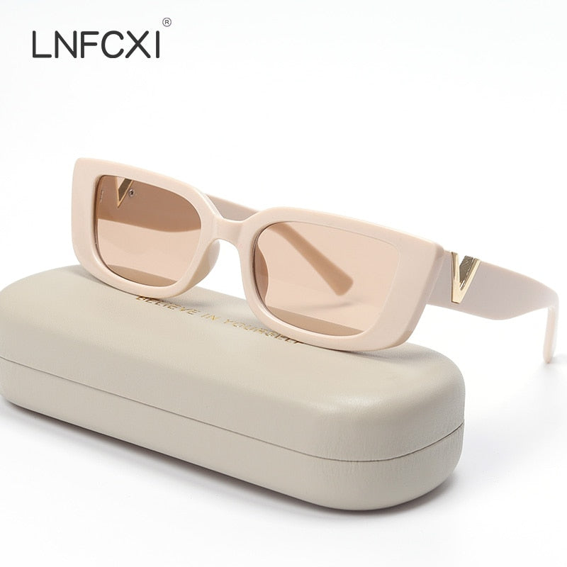 LNFCXI Retro Small Frame Cat Eye Sunglasses for Women 2021 Luxury V  Sun Glasses Men Fashion Jelly Sunglasses with Metal Hinges