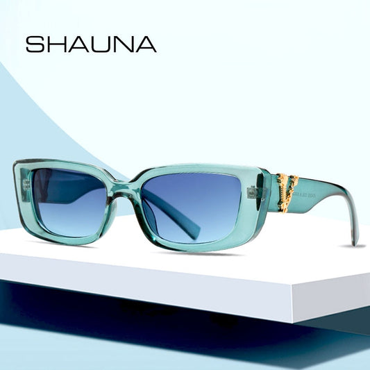 SHAUNA Retro Sleek styles,  Rectangle Sunglasses Candy Colors Gradient Sun Glasses Shades UV400