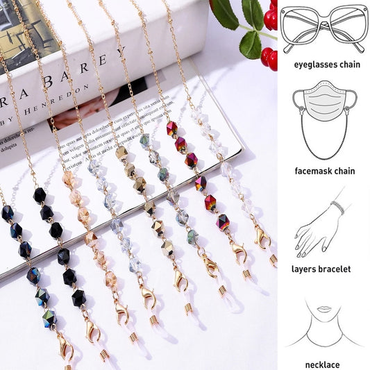 Crystal Beaded Glasses Chains For Women Face Mask Chain Holder Anti-slip Sunglasses Chain Lanyard Neck Cord Eyeglasses Jewelry