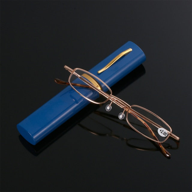 Unisex Mini Portable Metal Frame Reading Glasses With Metal Case Hot Slim Eyeglasses Vision Care Reader Spectacles +1.0 to 4.0