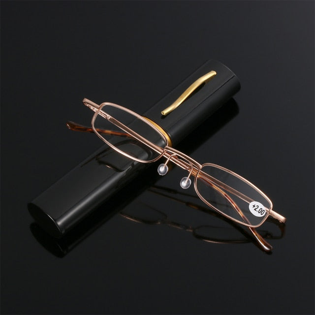 Unisex Mini Portable Metal Frame Reading Glasses With Metal Case Hot Slim Eyeglasses Vision Care Reader Spectacles +1.0 to 4.0