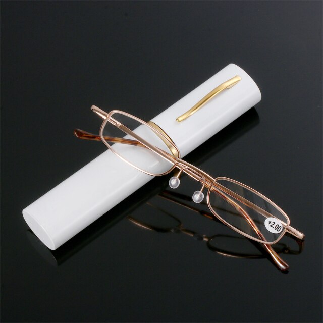 Unisex Mini Portable Metal Frame Reading Glasses With Metal Case Hot Slim Eyeglasses Vision Care Reader Spectacles +1.0 to 4.0