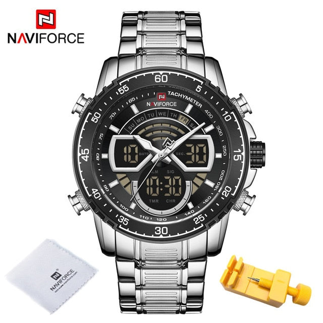 NAVIFORCE Men's Military Sports Waterproof Watches Luxury Analog Quartz Digital Wrist Watch for Men Stainless Steel Gold Watches