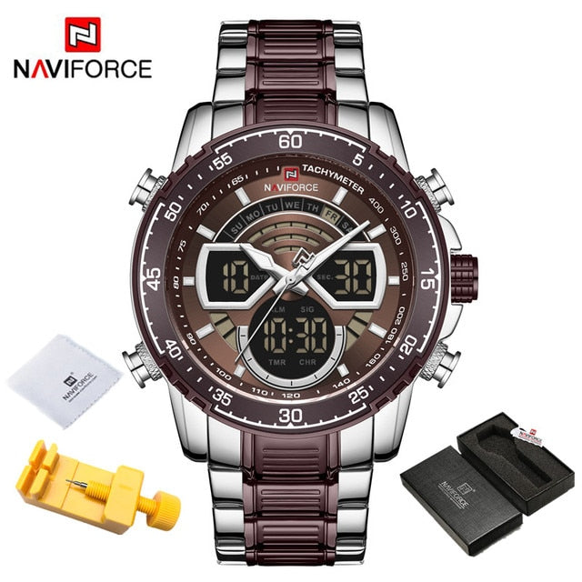 NAVIFORCE Men's Military Sports Waterproof Watches Luxury Analog Quartz Digital Wrist Watch for Men Stainless Steel Gold Watches