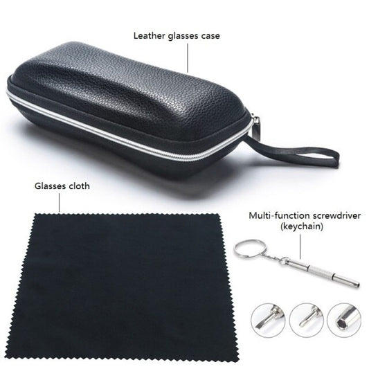 Leather Glasses Case Portable Sunglasses Reading Glasses Carry Bag Hard Zipper Box Protective Case Cover Eyeglasses Accessories