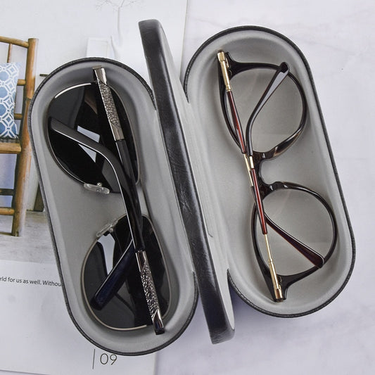 2 In 1 Portable Dual Use Glasses Case Double Layer Eyeglasses Holder Contact Lens Boxes Eyewear Accessories(no for sunglasses))