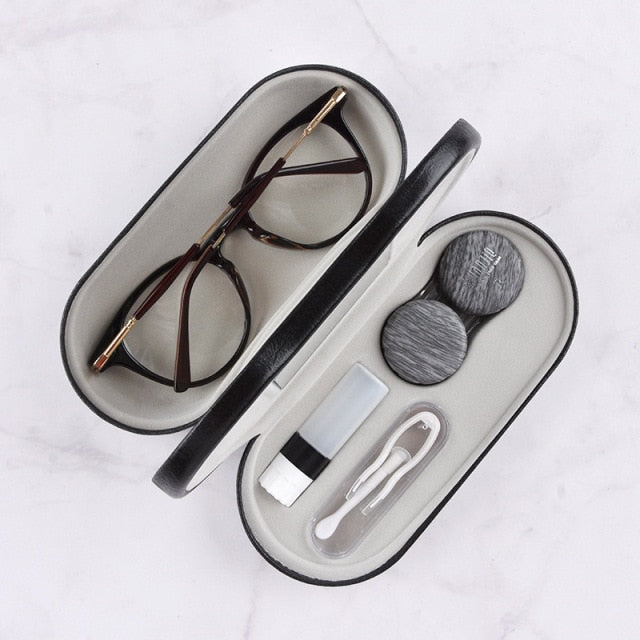 2 In 1 Portable Dual Use Glasses Case Double Layer Eyeglasses Holder Contact Lens Boxes Eyewear Accessories(no for sunglasses))