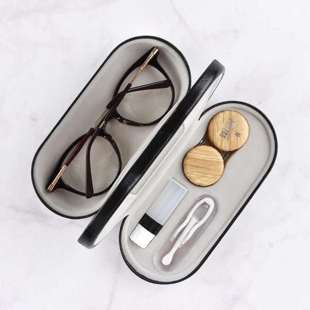 2 In 1 Portable Dual Use Glasses Case Double Layer Eyeglasses Holder Contact Lens Boxes Eyewear Accessories(no for sunglasses))