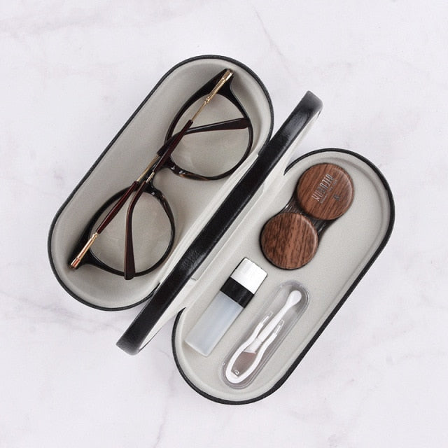 2 In 1 Portable Dual Use Glasses Case Double Layer Eyeglasses Holder Contact Lens Boxes Eyewear Accessories(no for sunglasses))