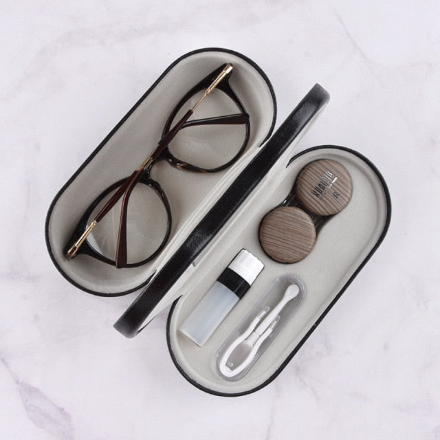 2 In 1 Portable Dual Use Glasses Case Double Layer Eyeglasses Holder Contact Lens Boxes Eyewear Accessories(no for sunglasses))