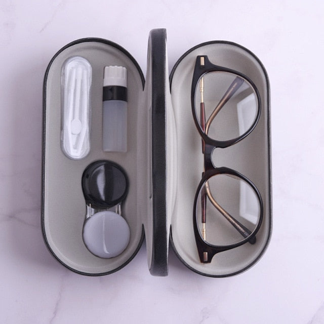 2 In 1 Portable Dual Use Glasses Case Double Layer Eyeglasses Holder Contact Lens Boxes Eyewear Accessories(no for sunglasses))