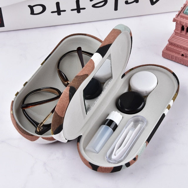 2 In 1 Portable Dual Use Glasses Case Double Layer Eyeglasses Holder Contact Lens Boxes Eyewear Accessories(no for sunglasses))