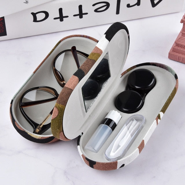 2 In 1 Portable Dual Use Glasses Case Double Layer Eyeglasses Holder Contact Lens Boxes Eyewear Accessories(no for sunglasses))