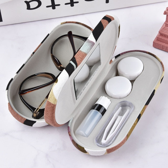 2 In 1 Portable Dual Use Glasses Case Double Layer Eyeglasses Holder Contact Lens Boxes Eyewear Accessories(no for sunglasses))