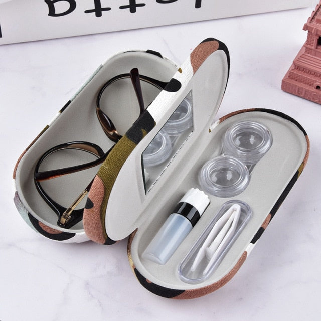 2 In 1 Portable Dual Use Glasses Case Double Layer Eyeglasses Holder Contact Lens Boxes Eyewear Accessories(no for sunglasses))